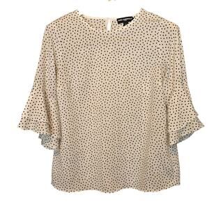 Karl Lagerfeld Blouse Womens Size Medium Black White Polka Dot 3/4 Tiered Sleeve